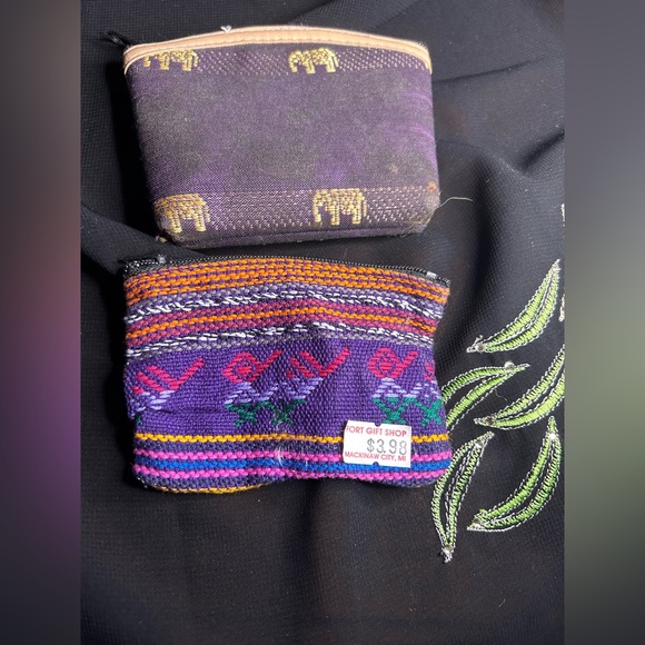VTG Set of 2 Coin purses. Purple and Gold Elephant print, 90s festival print. - Picture 3 of 9